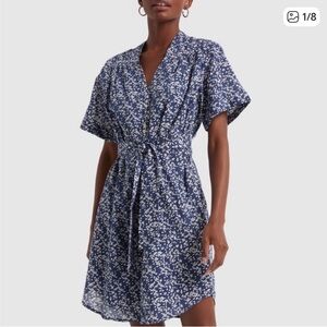 MIRTH blue and white cotton floral short sleeve button down mini dress sz L